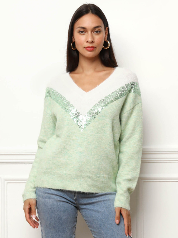 Pull bicolore à sequins
