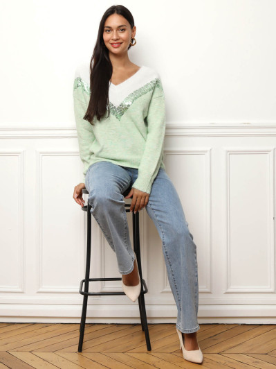 Pull bicolore à sequins