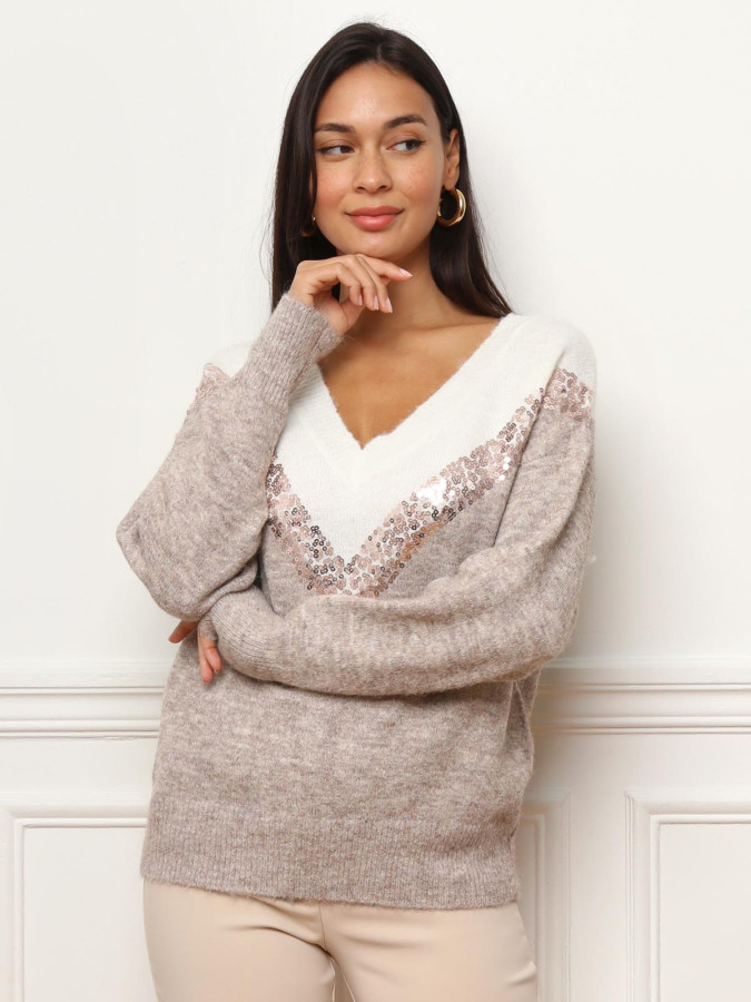Pull bicolore à sequins