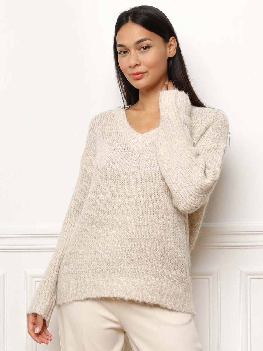 Pull en maille côtelée avec fils dorés