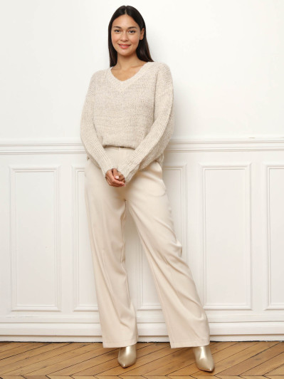 Pull en maille côtelée avec fils dorés