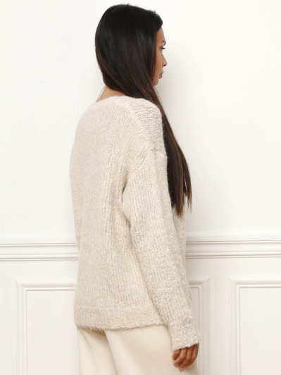 Pull en maille côtelée avec fils dorés