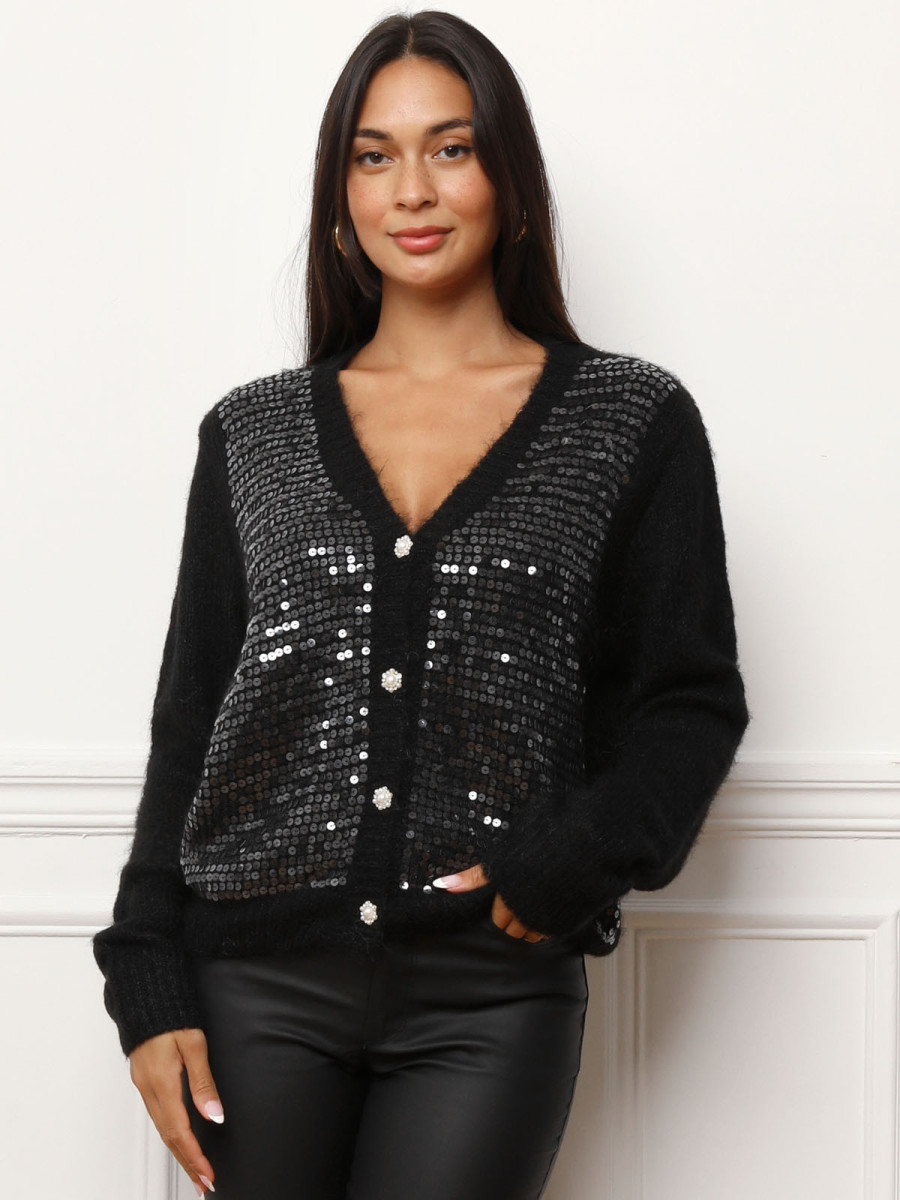 Cardigan à sequins et boutons nacrés
