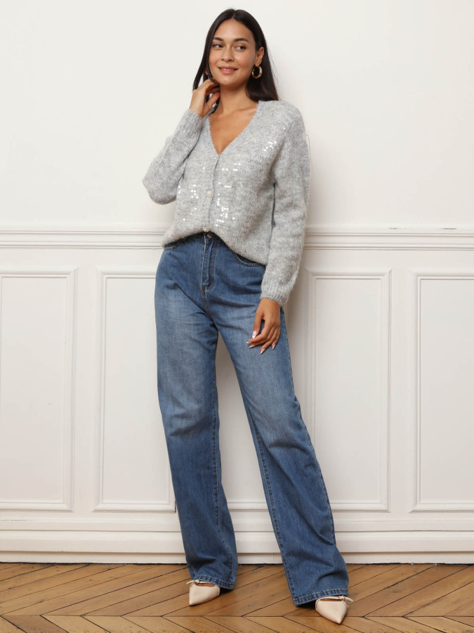 Cardigan à sequins et boutons nacrés