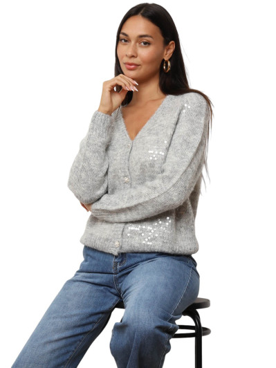 Cardigan à sequins et boutons nacrés