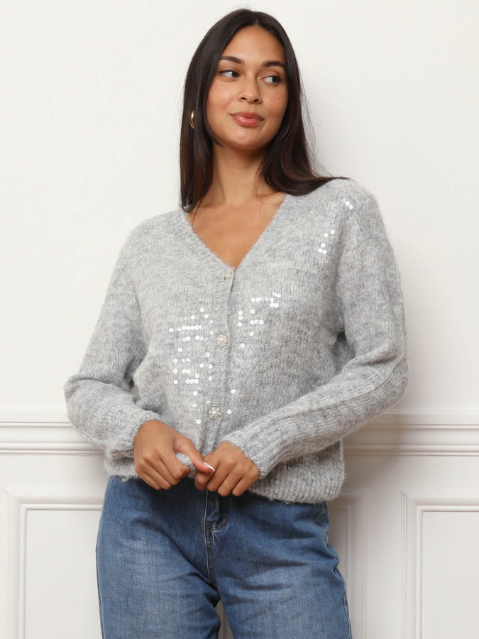 Cardigan à sequins et boutons nacrés