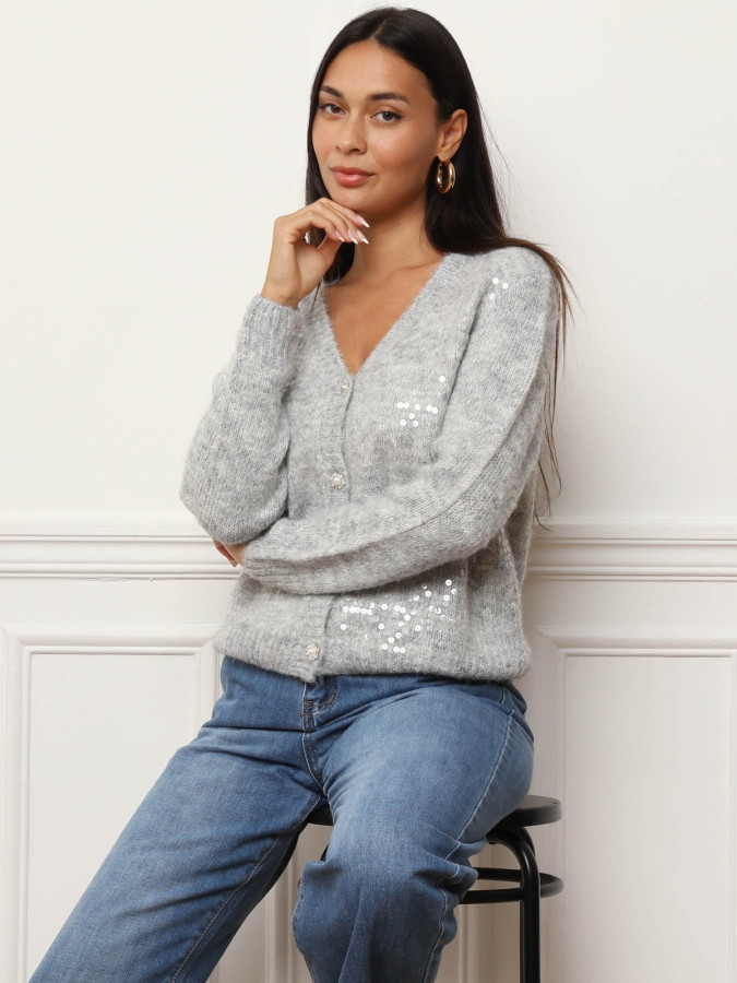 Cardigan à sequins et boutons nacrés