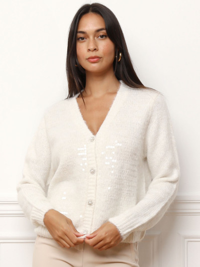 Cardigan à sequins et boutons nacrés