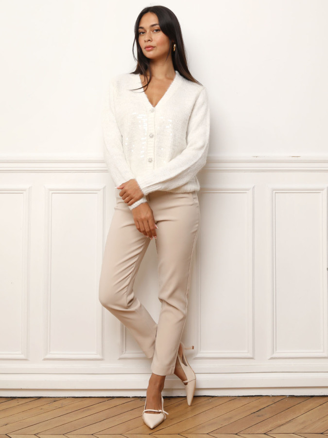 Cardigan à sequins et boutons nacrés