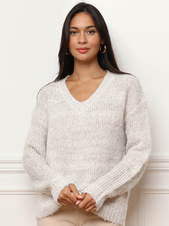 Pull en maille côtelée avec fils dorés