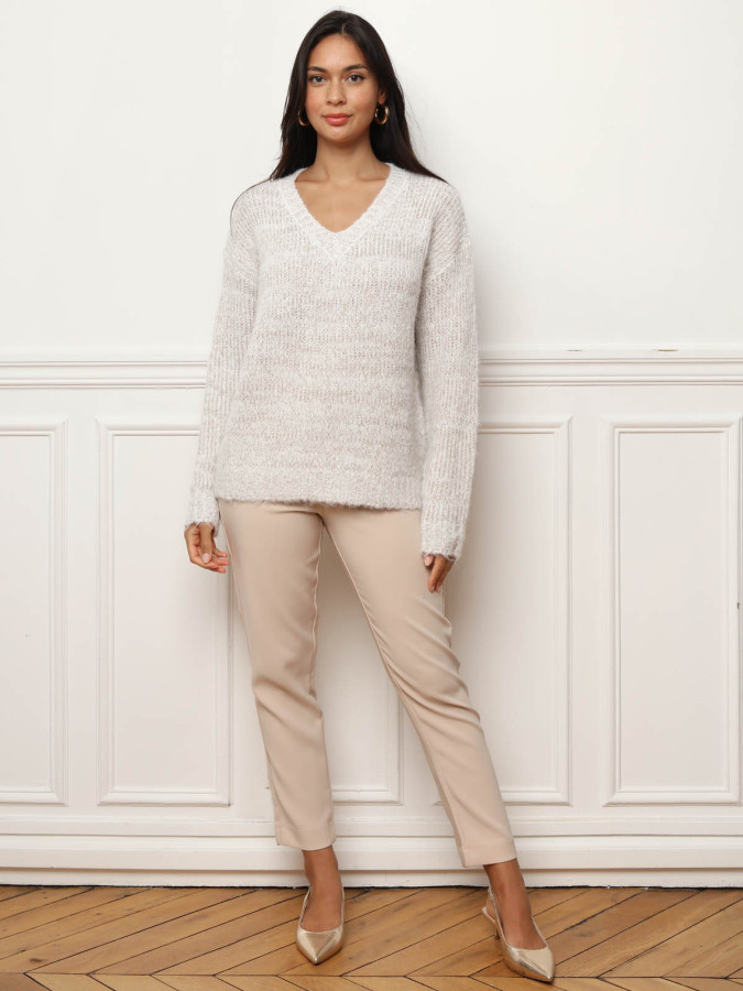 Pull en maille côtelée avec fils dorés