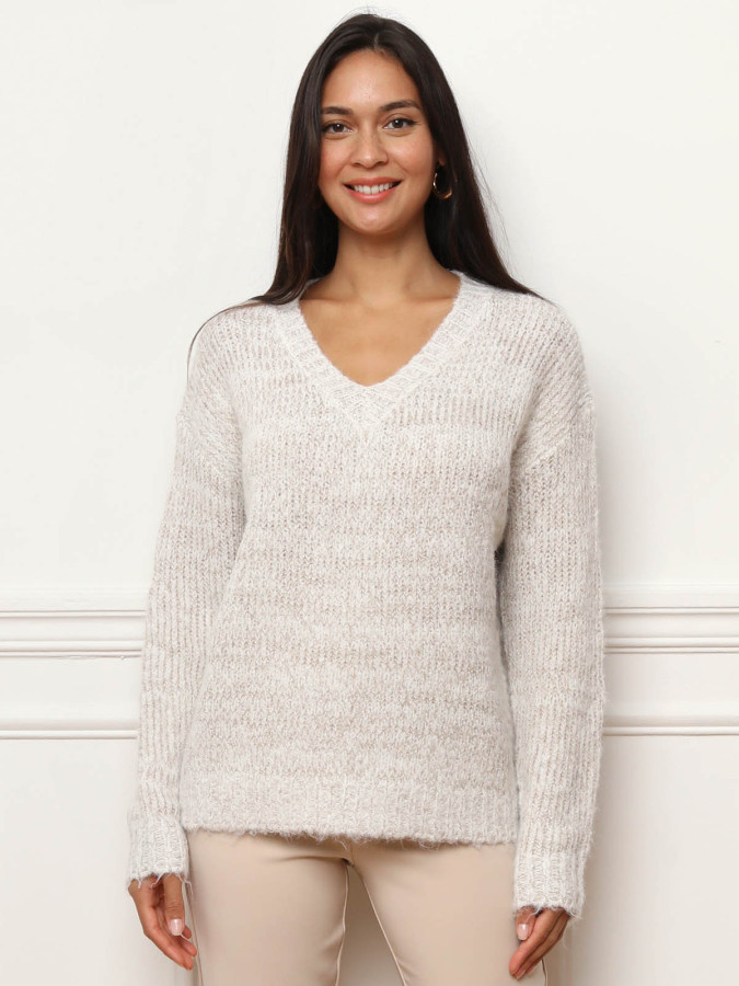 Pull en maille côtelée avec fils dorés