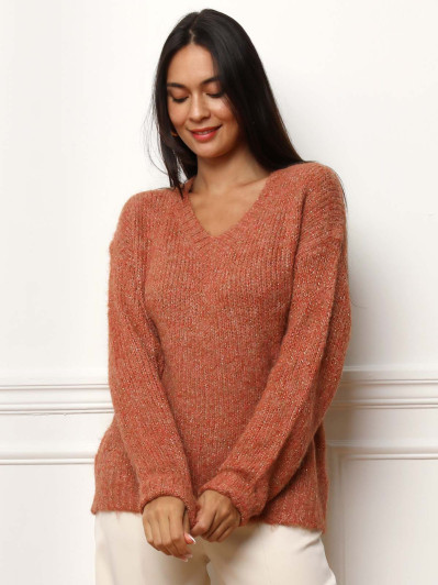 Pull en maille côtelée avec fils dorés