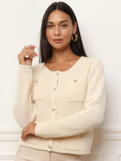 Cardigan à boutons dorés et poches