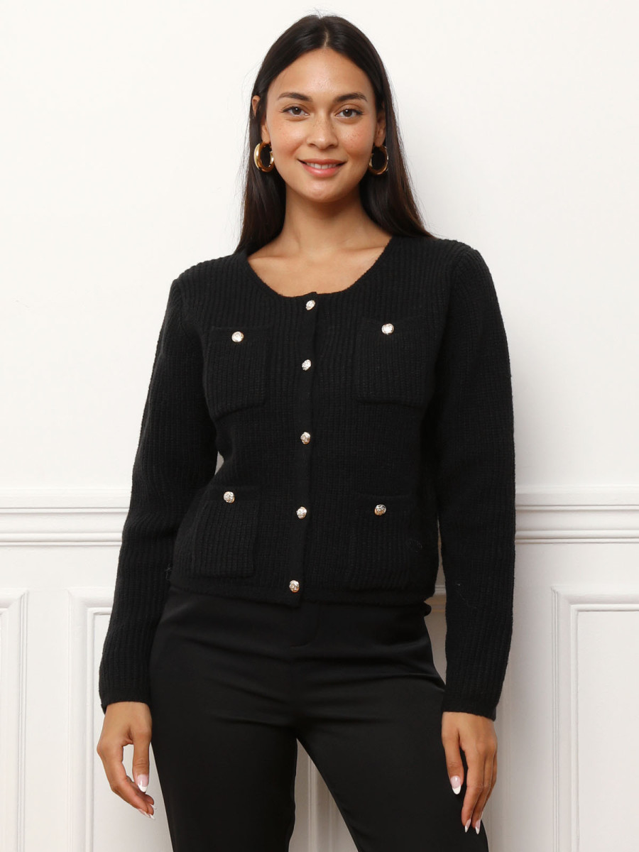 Cardigan à boutons dorés et poches