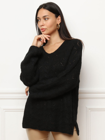 Pull long en crochet à manches papillons