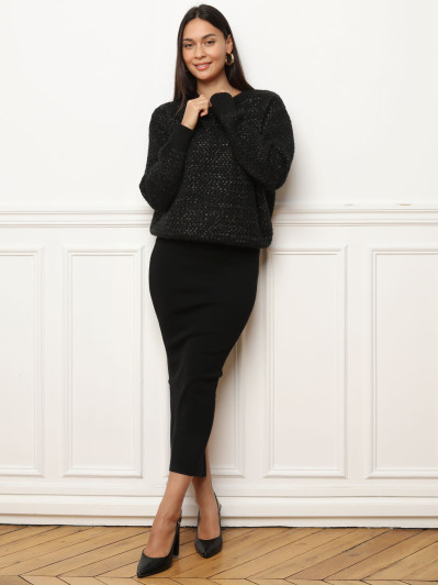 Pull en crochet tressé avec fils dorés