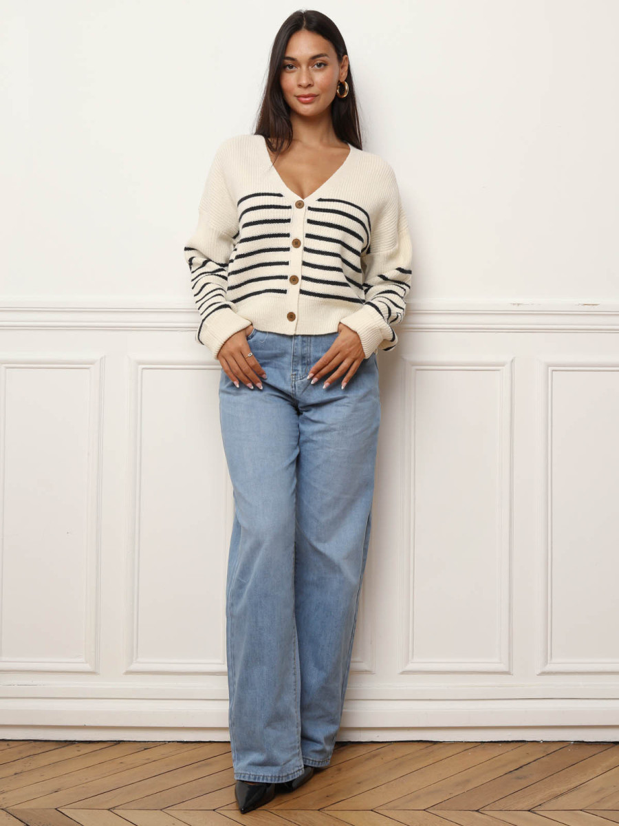 Cardigan à Rayures Chevron Oscar By Oscar De La Renta Taille S - Occasion Très Bon état