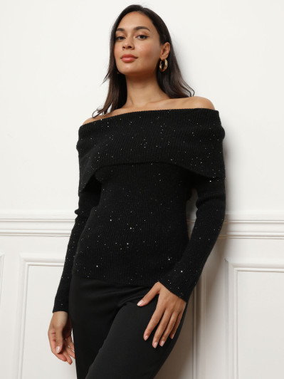Pull à col bardot et sequins