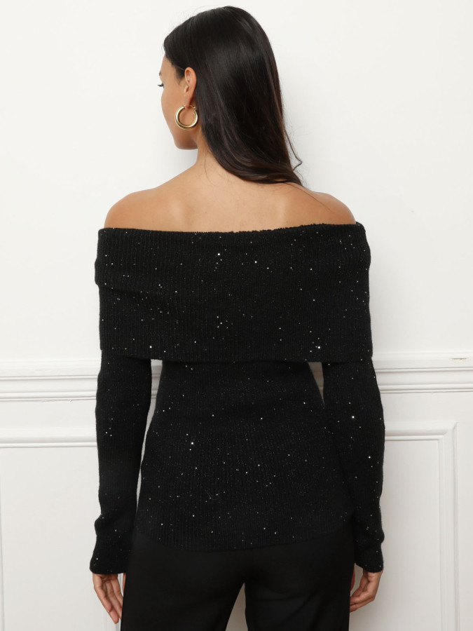 Pull à col bardot et sequins