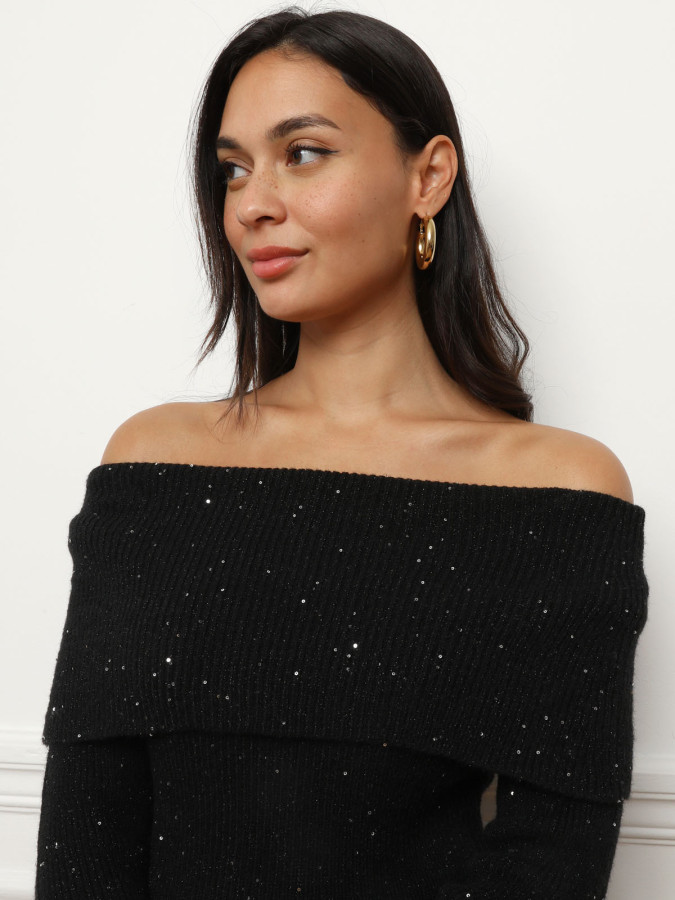 Pull à col bardot et sequins