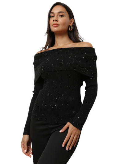 Pull à col bardot et sequins