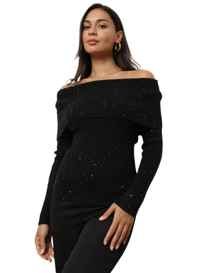 Pull à col bardot et sequins