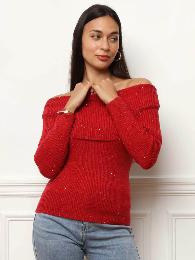 Pull à col bardot et sequins