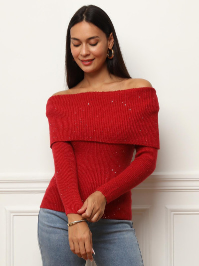 Pull à col bardot et sequins