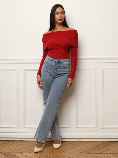 Pull à col bardot et sequins