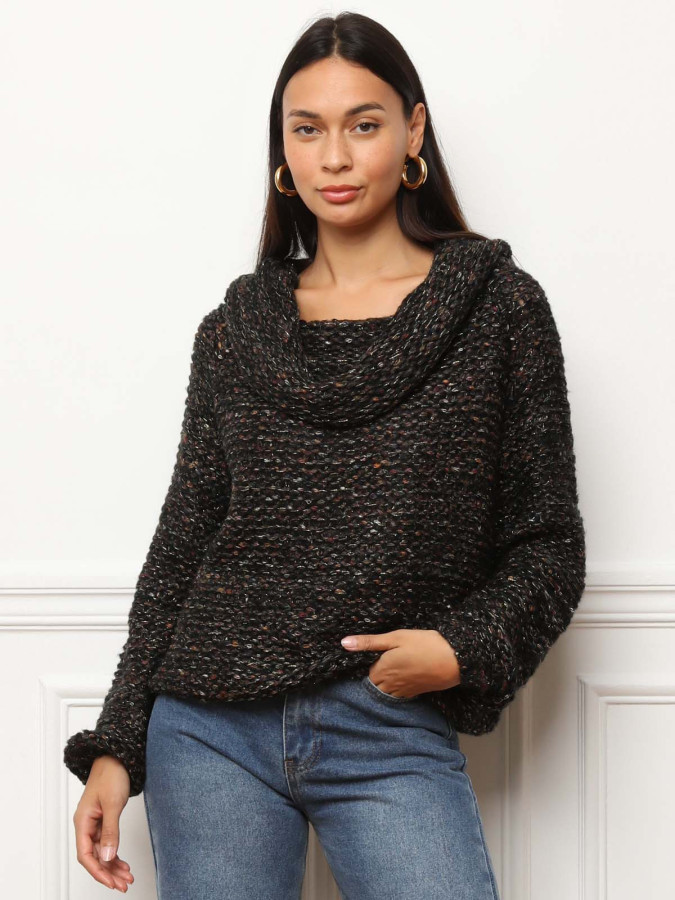 Pull à col bardot et fils pailletés