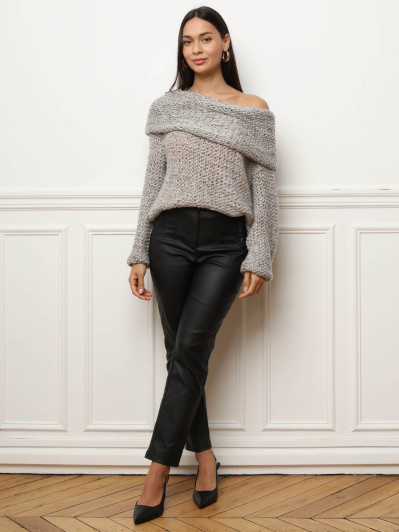 Pull à col bardot et fils pailletés