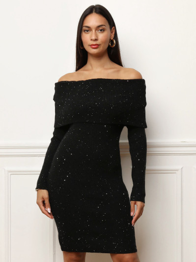 Robe pull à col bardot et sequins