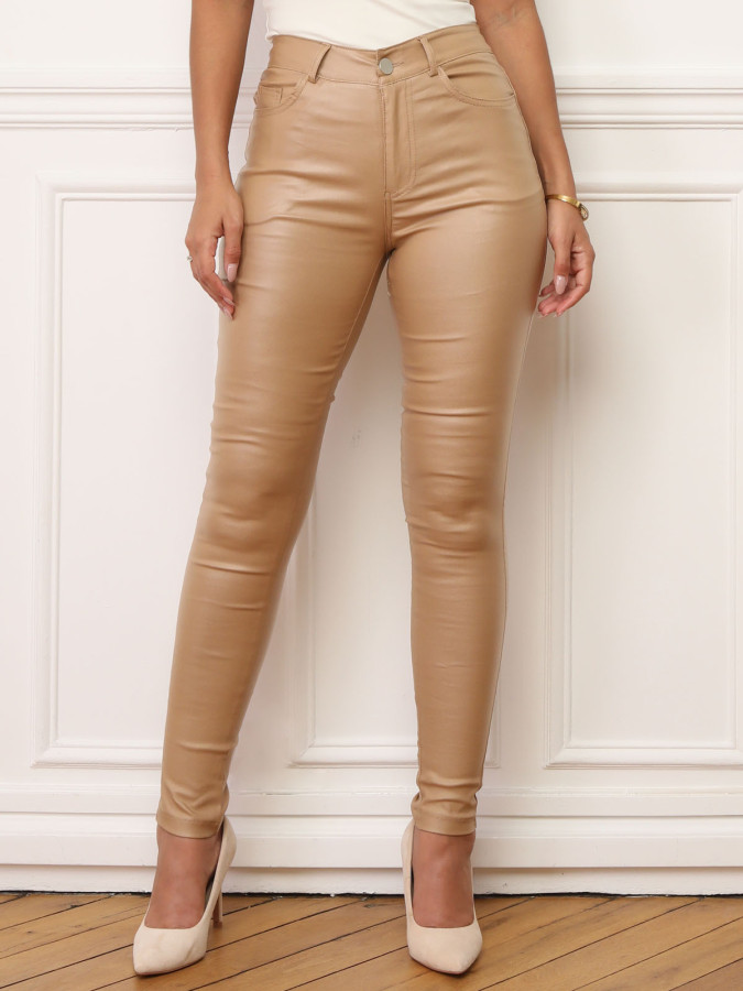 Pantalon skinny enduit à taille mi-haute