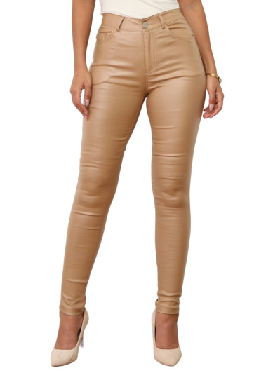 Pantalon skinny enduit à taille mi-haute