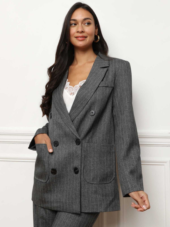 Veste de costume croisée à rayures