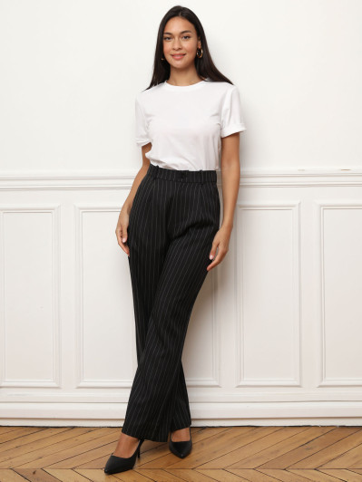 Pantalon à pinces et imprimé rayures