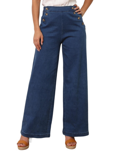 Pantalon flare en denim à boutons