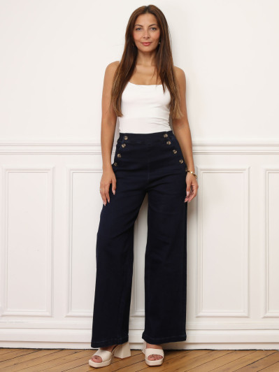 Pantalon flare en denim à boutons