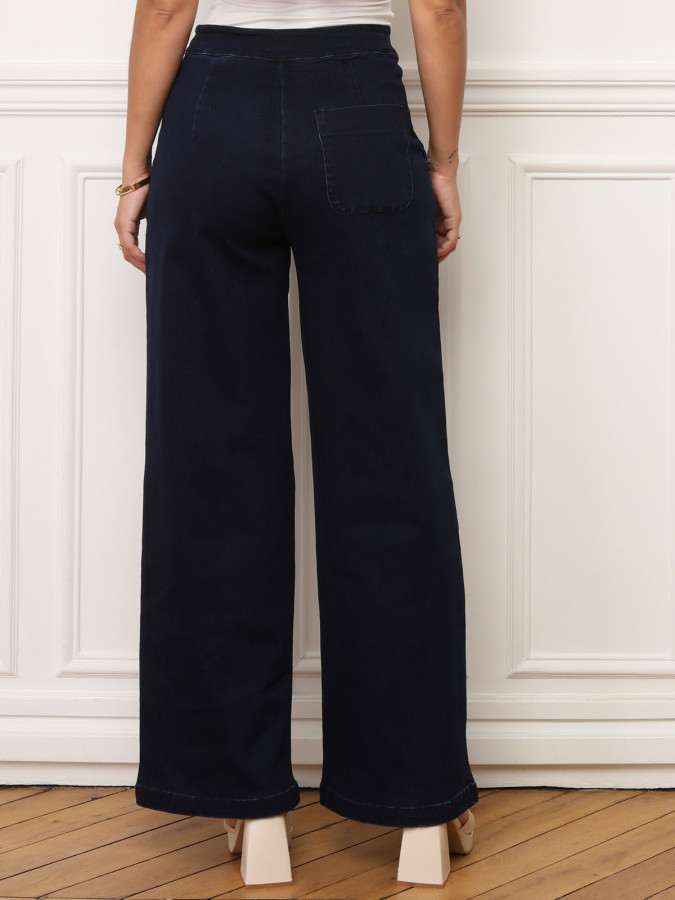 Pantalon flare en denim à boutons