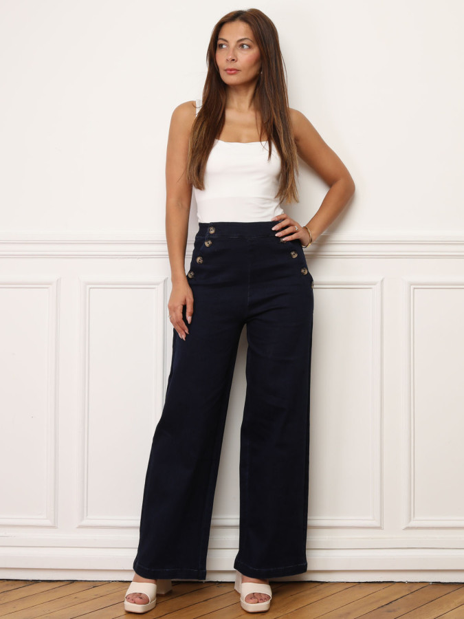 Pantalon flare en denim à boutons