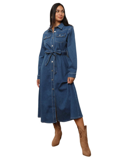 Robe chemise en denim à nouer
