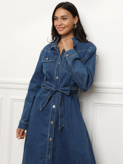 Robe chemise en denim à nouer