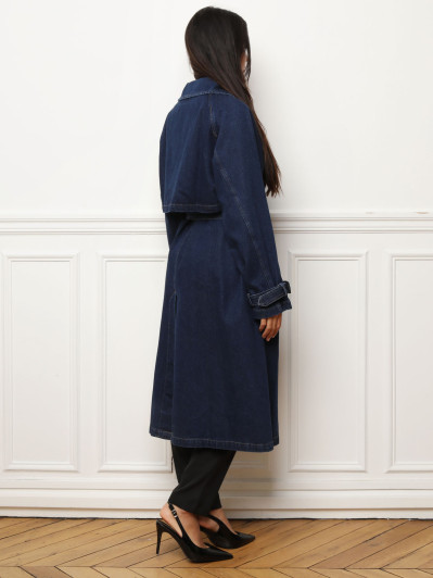 Trench long en denim avec ceinture