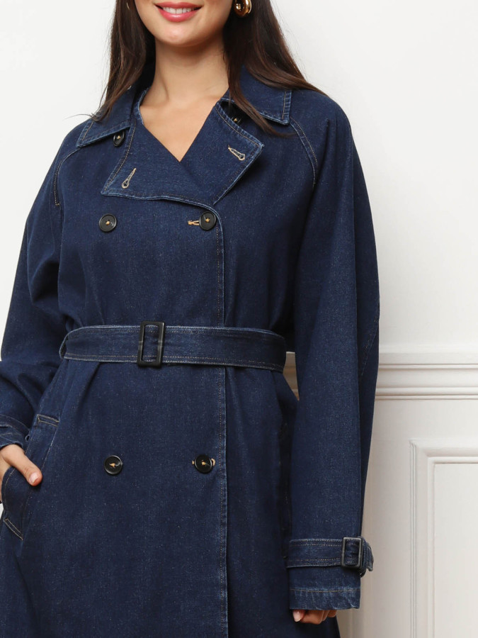 Trench long en denim avec ceinture