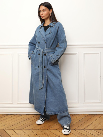 Trench en denim à nouer