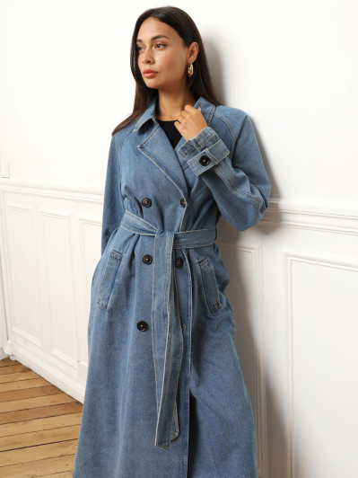 Trench en denim à nouer