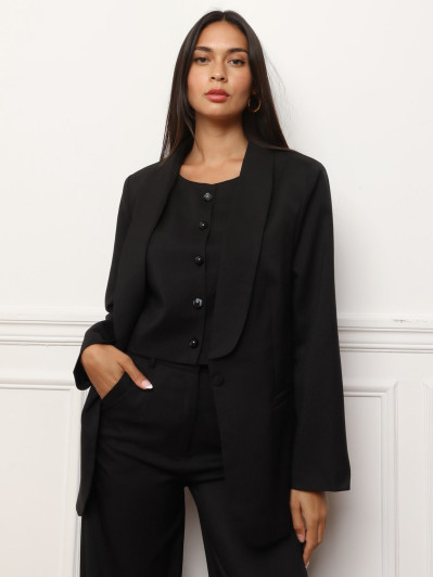 Veston court à boutons marbrés et col rond