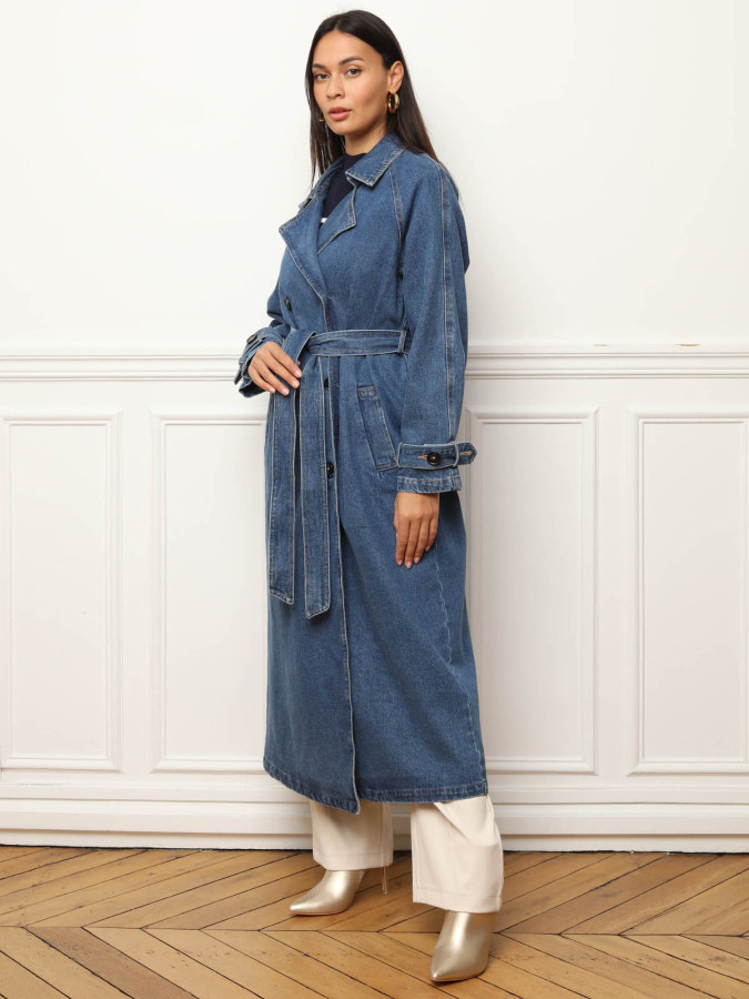 Trench en denim à nouer