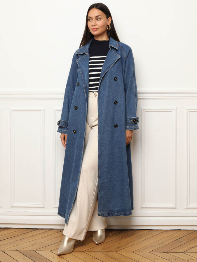Trench en denim à nouer
